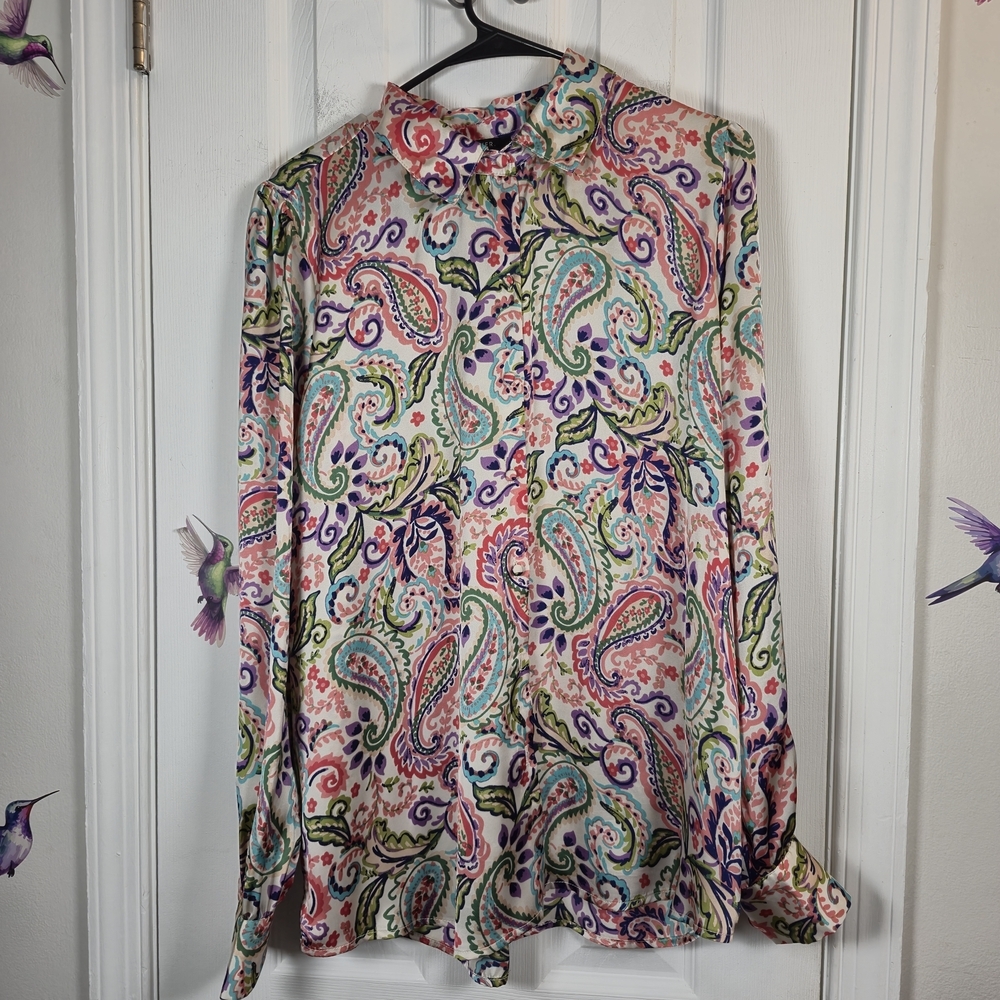 Haver London Paisley Button Down Blouse Long Sleeve XL Boho - Picture 2 of 8